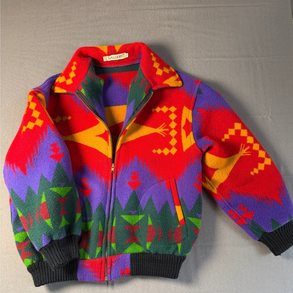 Vintage Gallery Wool Blanket Coat Jacket XL Aztec Southwestern Multicolor Zip Up
